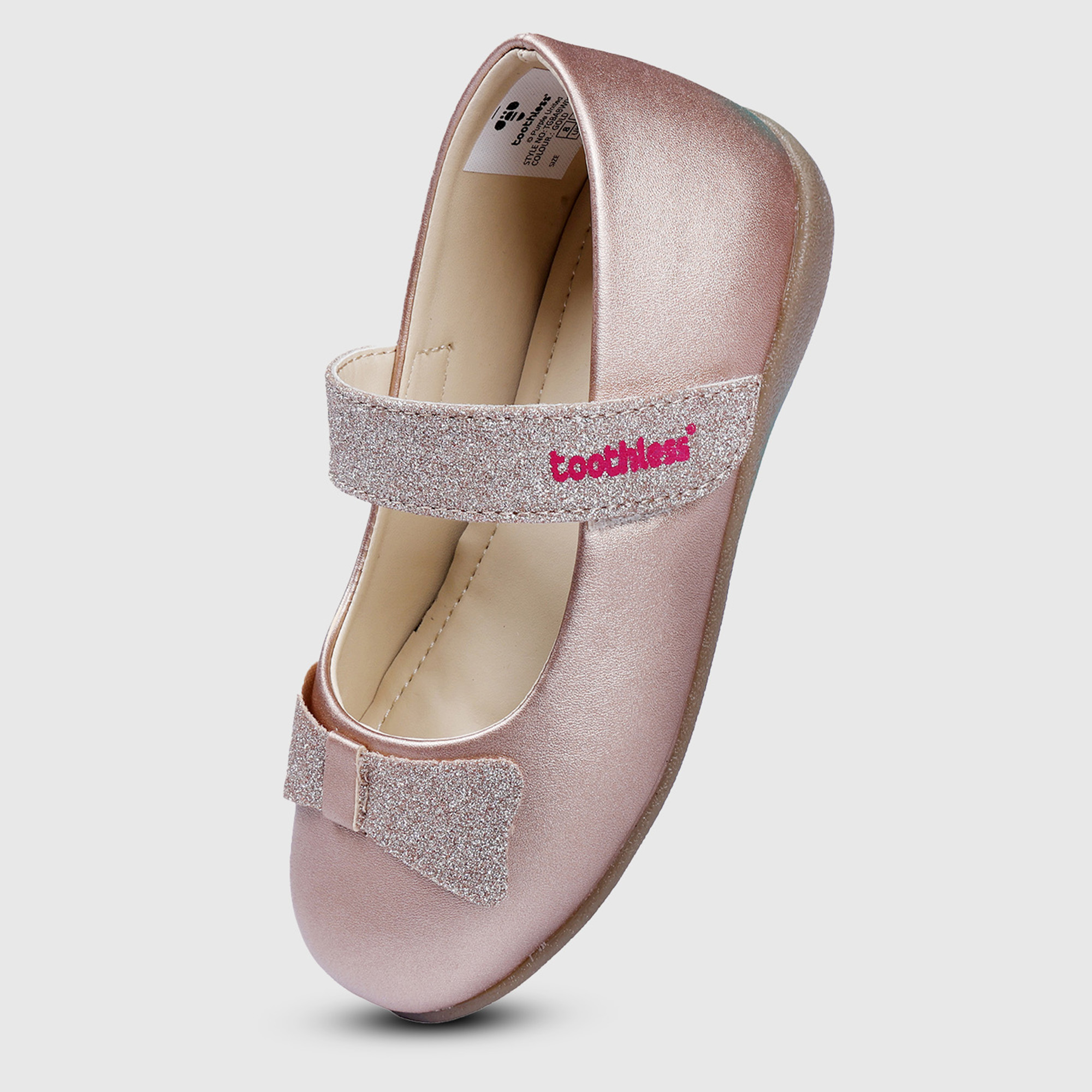 Girls Gold Ballerinas with Floral Detail
