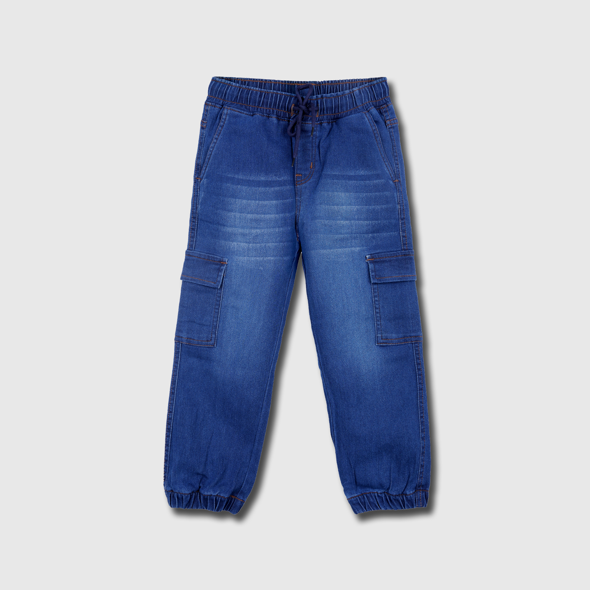 Boys Mid Blue Denim Cargo Jogger Jeans