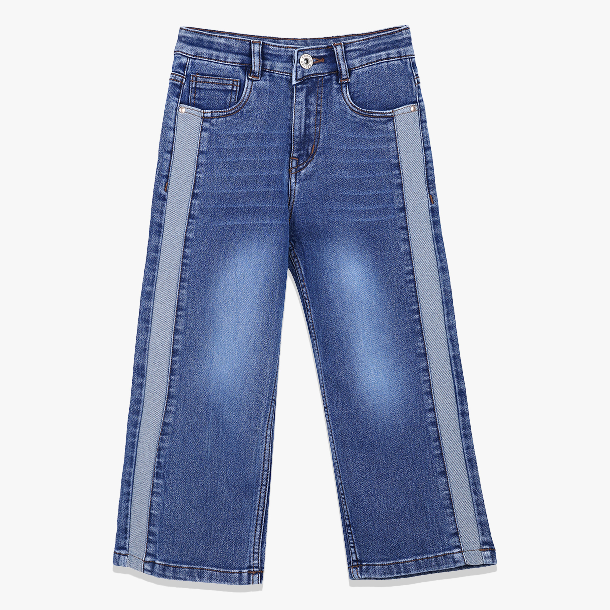 Girls Blue Wide Leg Denim Jeans with Side Panels