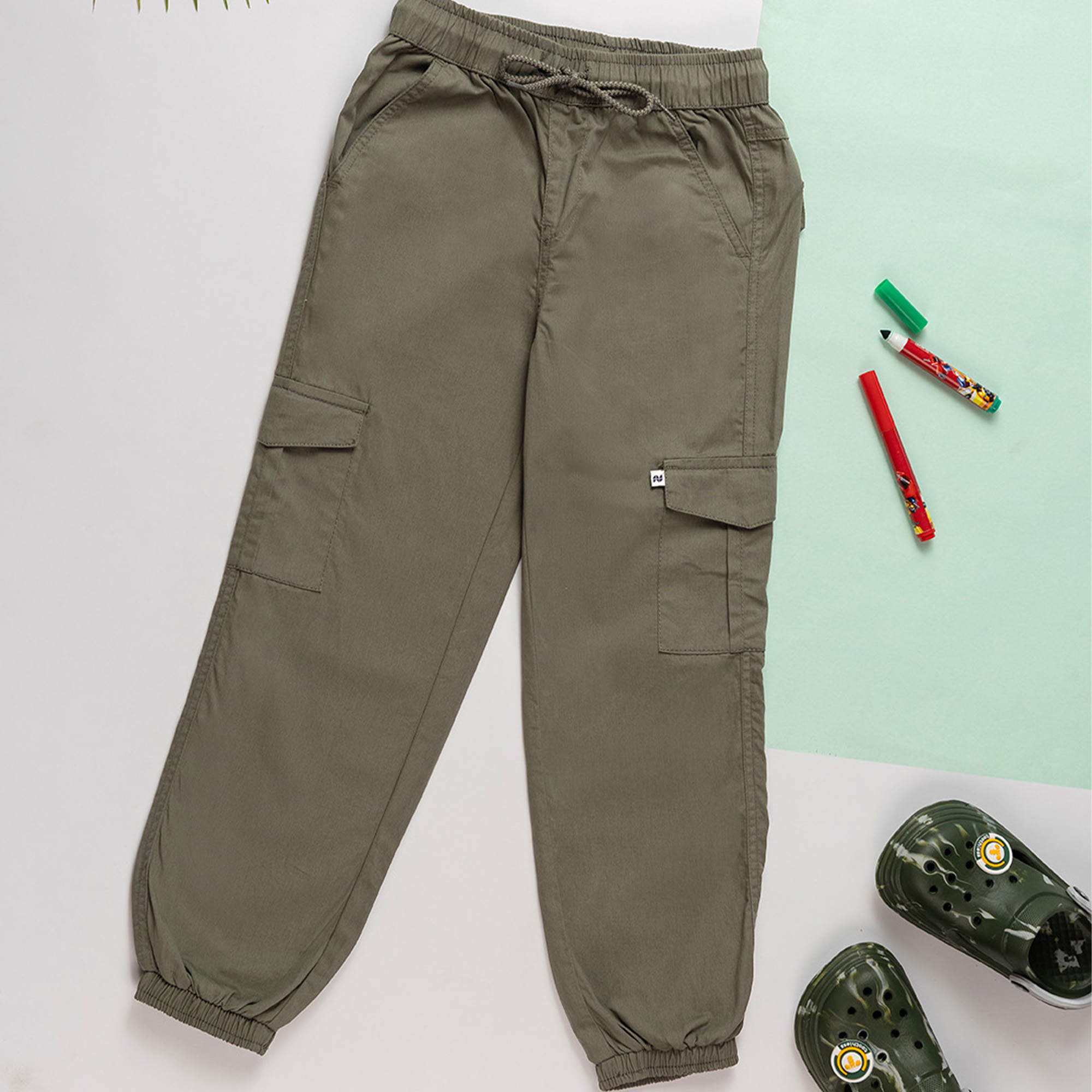Boys Olive Twill Cargo Trousers