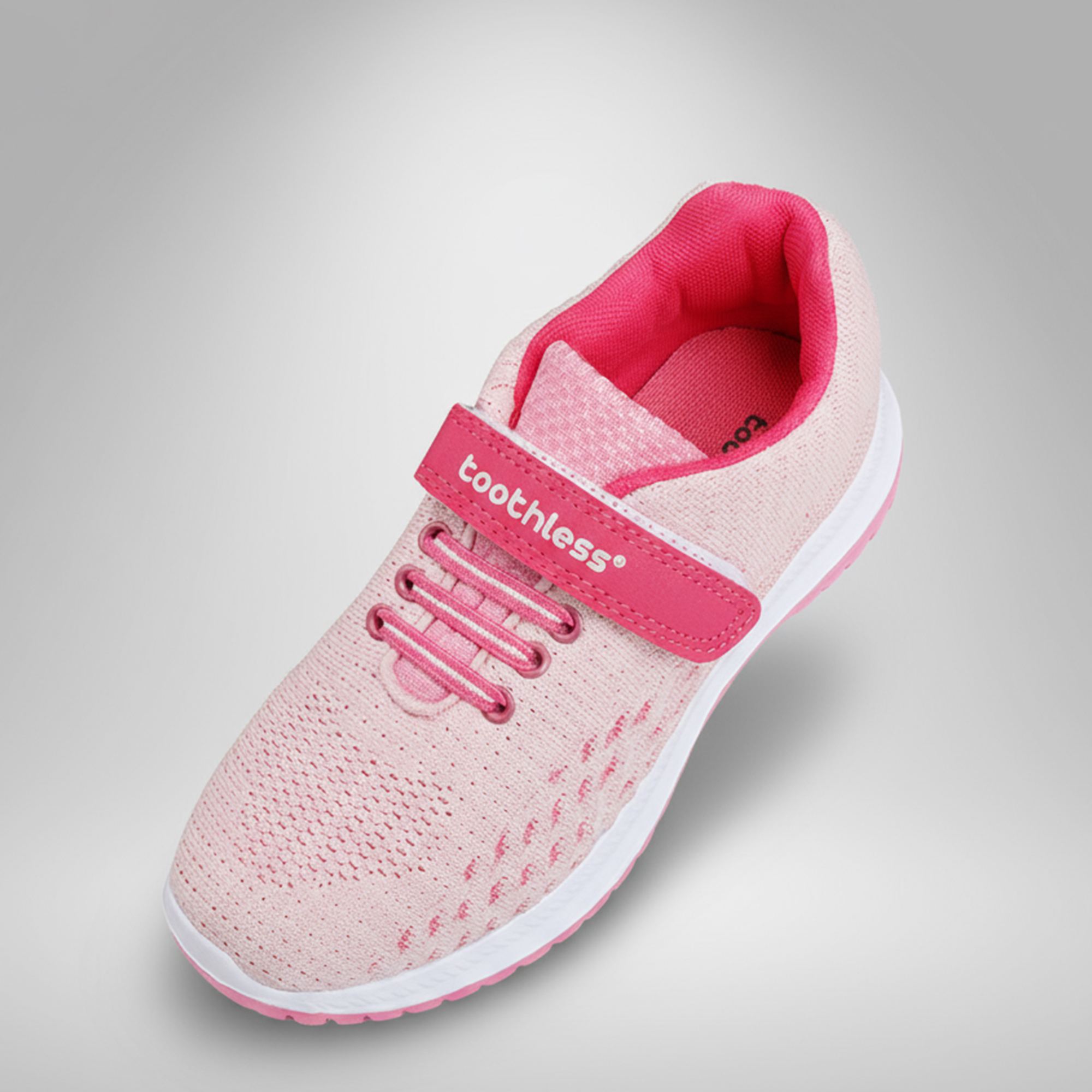 Girls Pink Lightweight Casual Knit Shoes with Velcro Strap