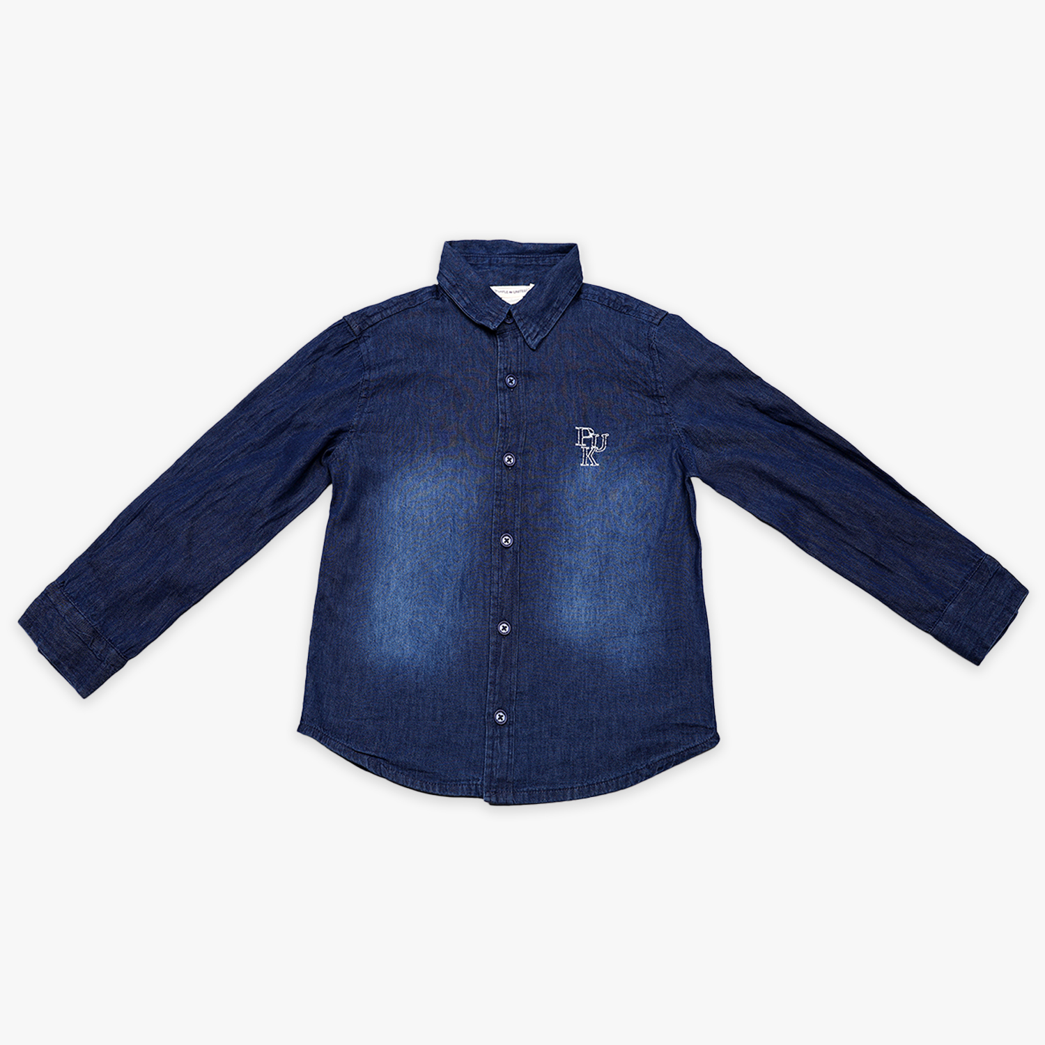 Boys Navy Blue Denim Shirt with Button Down Placket