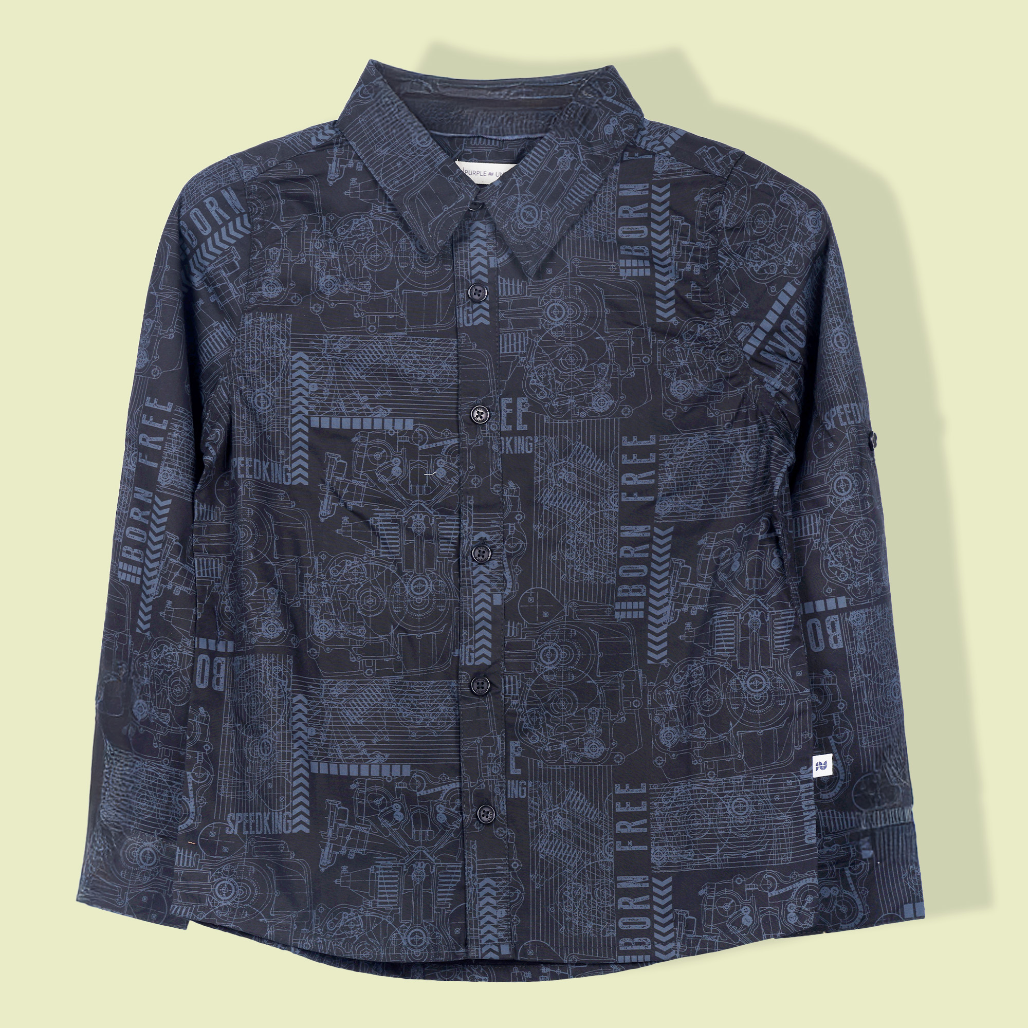 Boys Black Printed Poplin Shirt