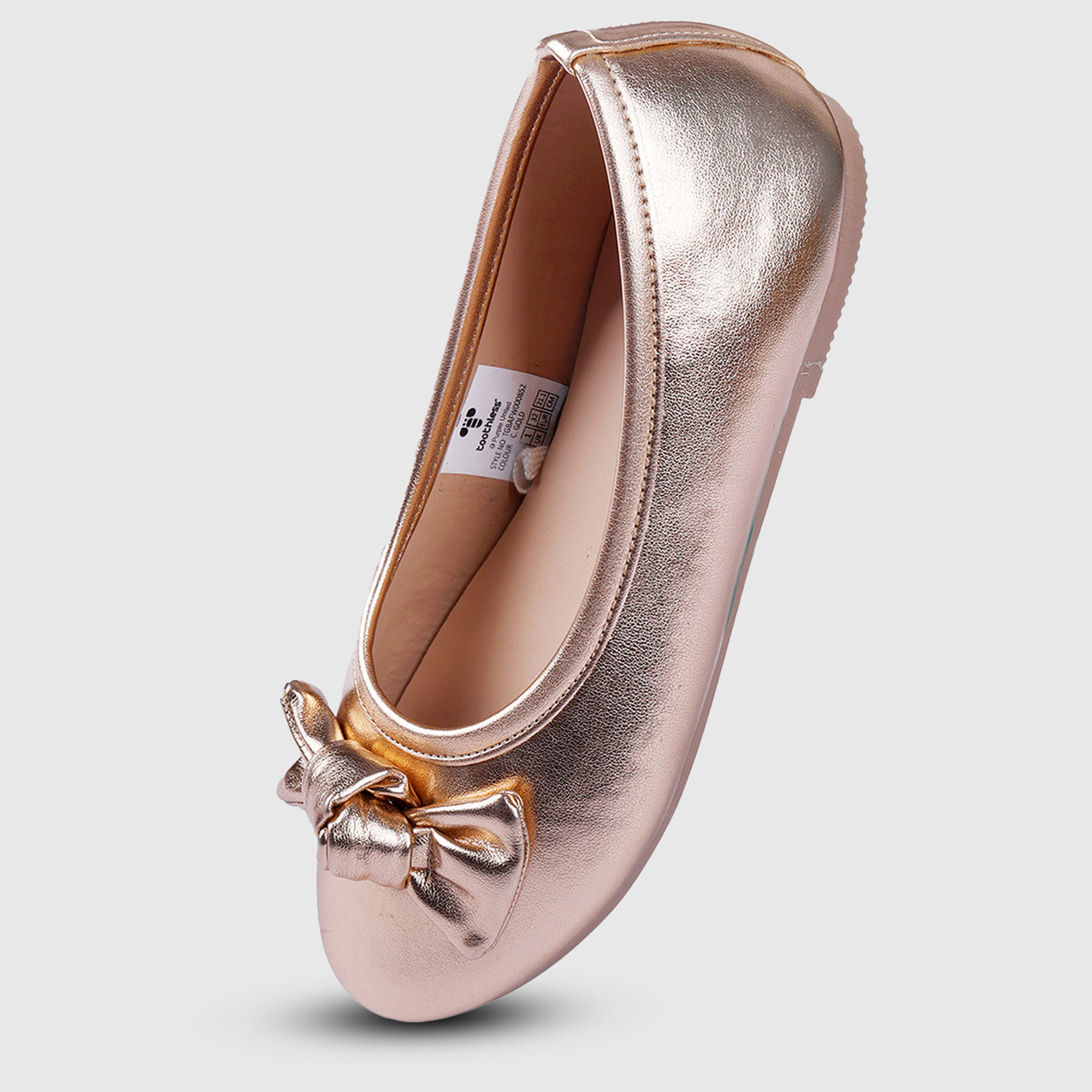Girls Metallic Gold Bow Ballerinas