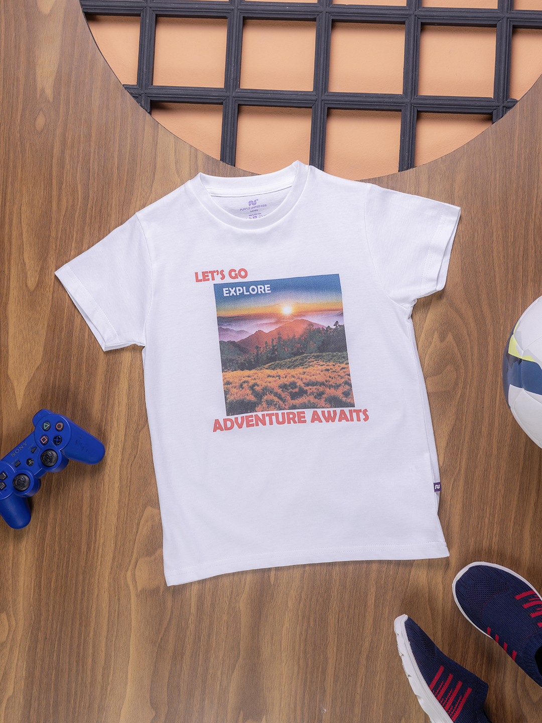 Boys White Single Jersey T Shirt with Adventure Graphic Print