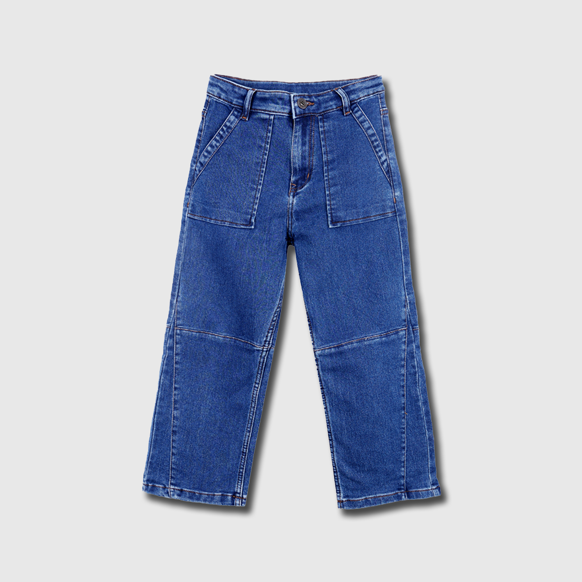 Girls Mid Blue Utility Patch Pocket Denim Jeans