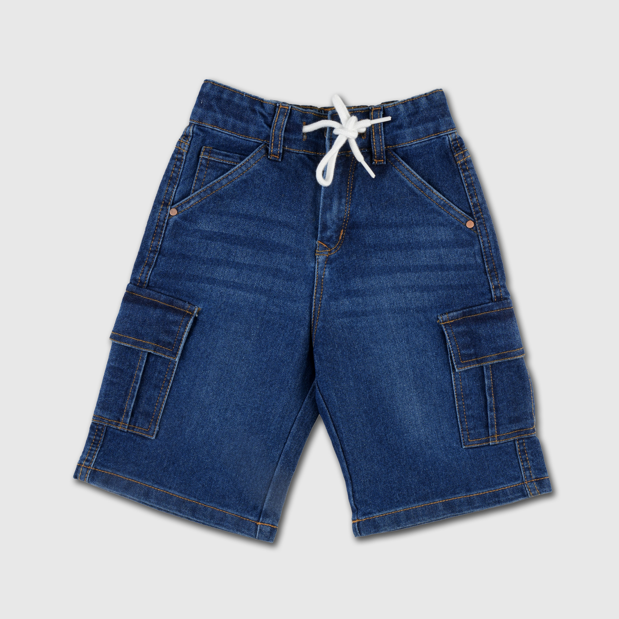 Boys Blue Denim Cargo Shorts with Drawstring Waist