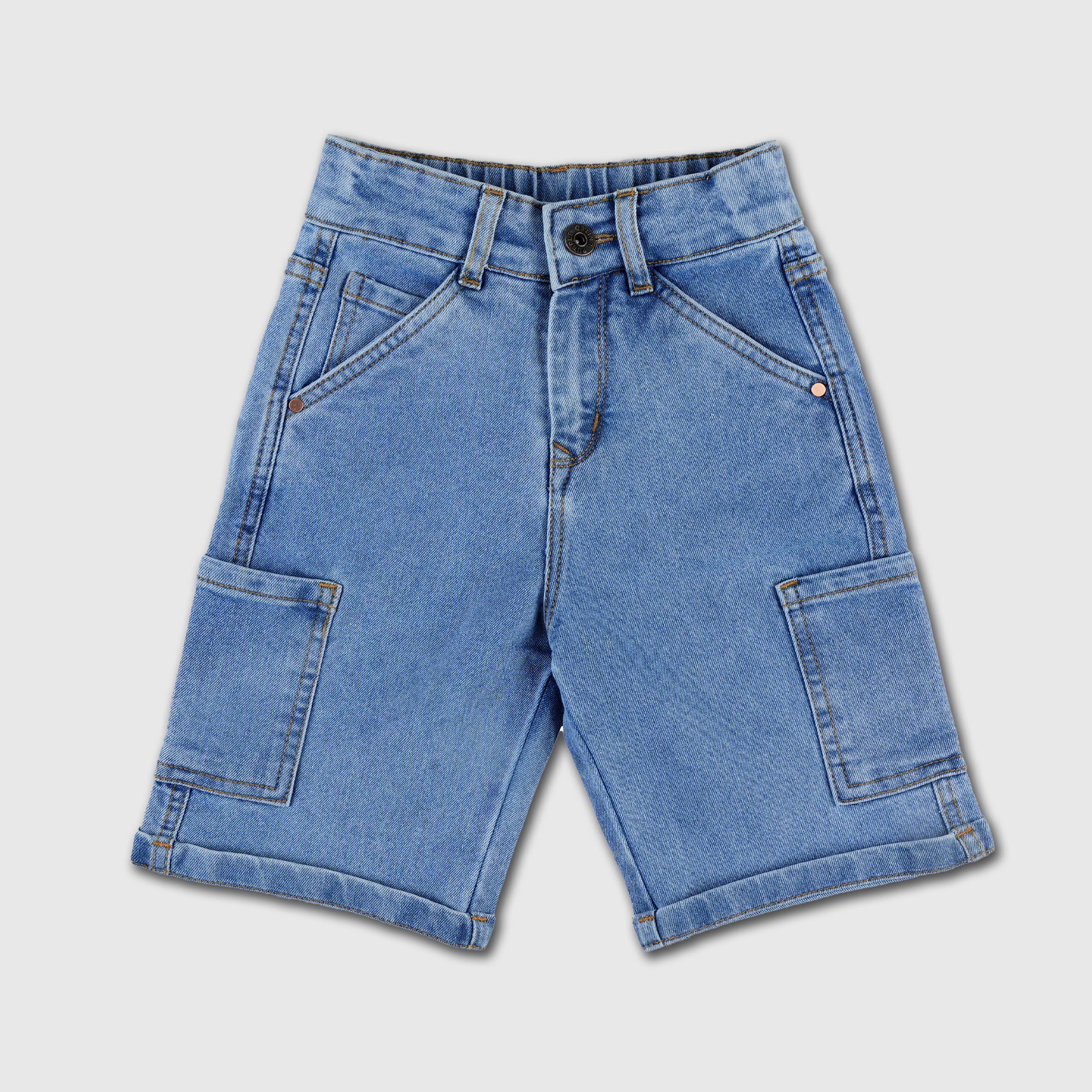 Boys Mid Blue Denim Cargo Bermudas