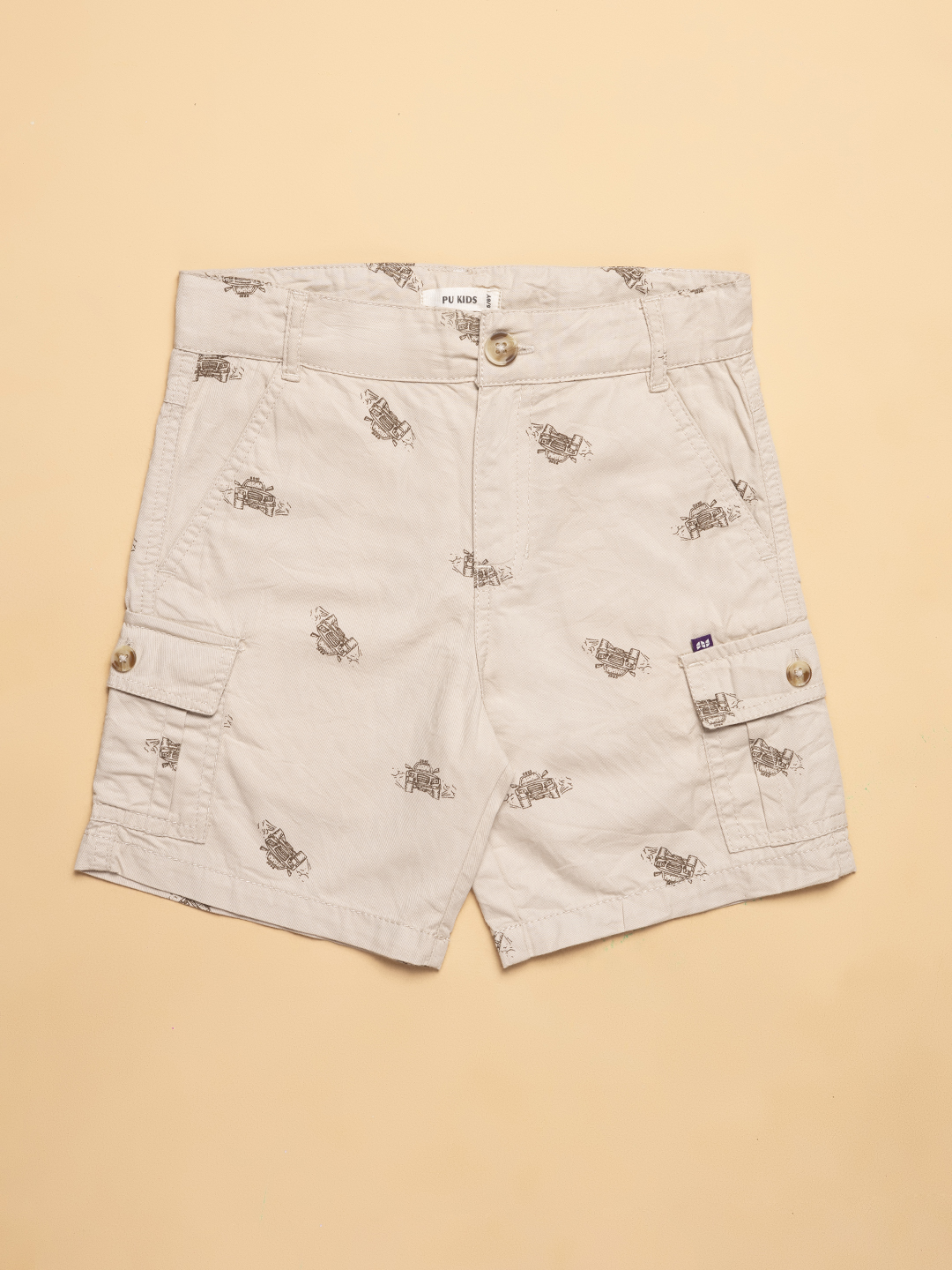 Boys Beige Printed Twill Shorts