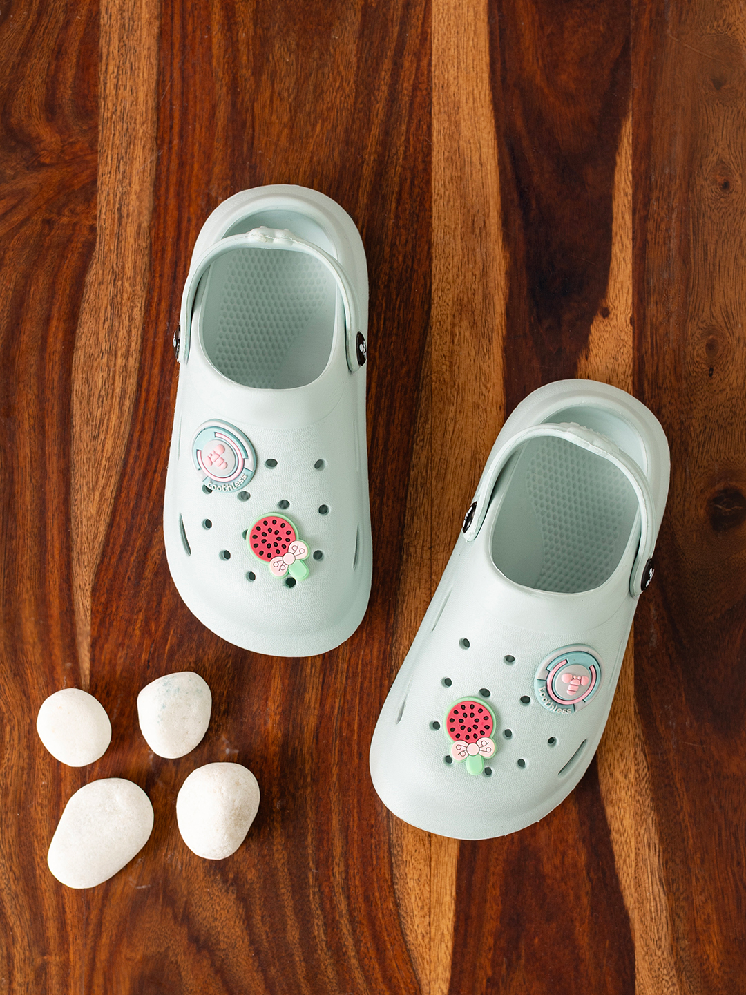 Girls Mint Clogs with Cute Charm Details