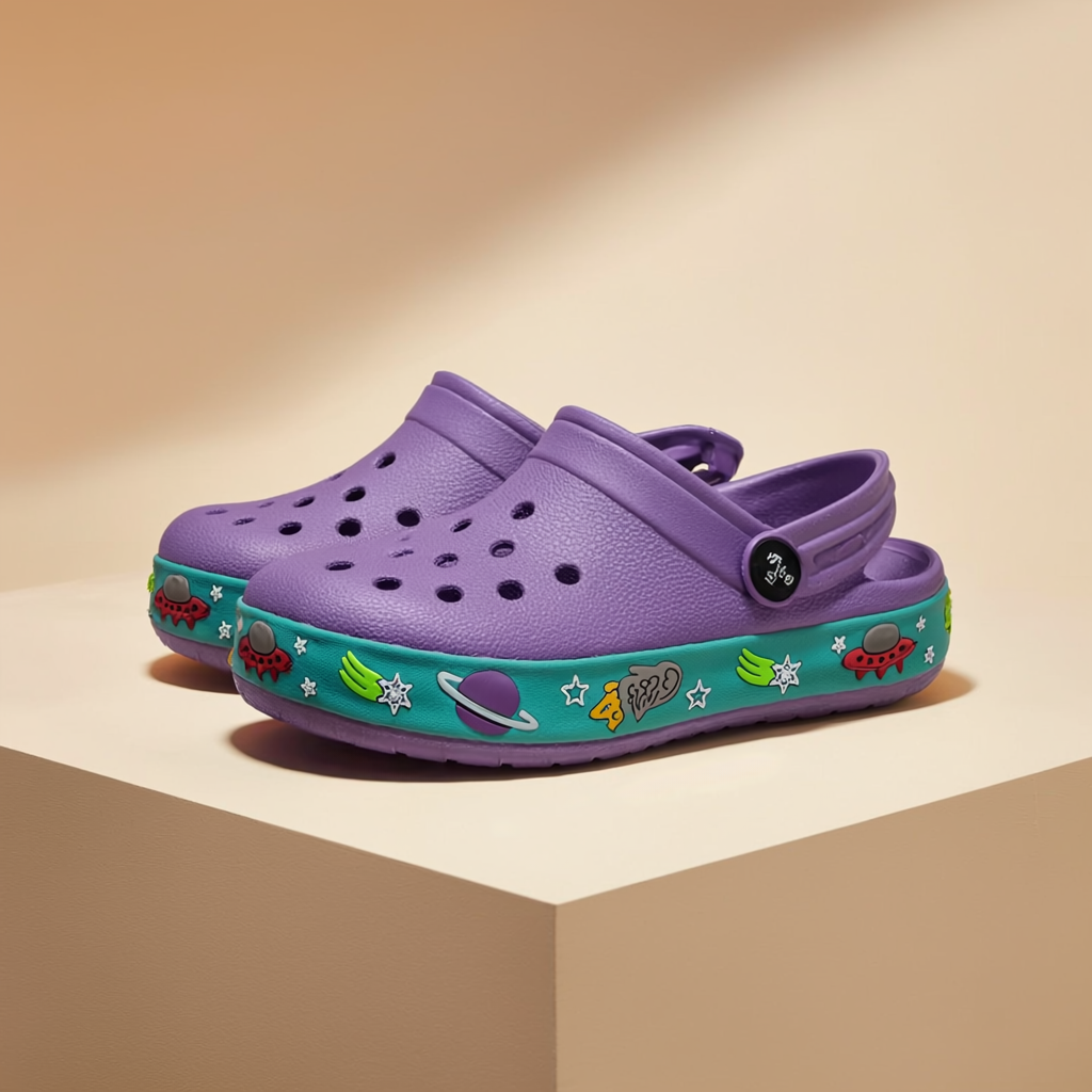 Girls Purple EVA Clogs with Space Print Sole
