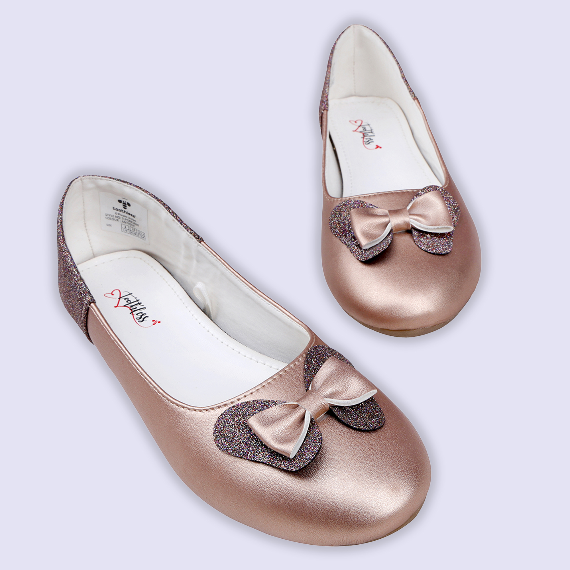 Kids Girls Copper Metallic Ballet Flats With Butterfly Bow Detail