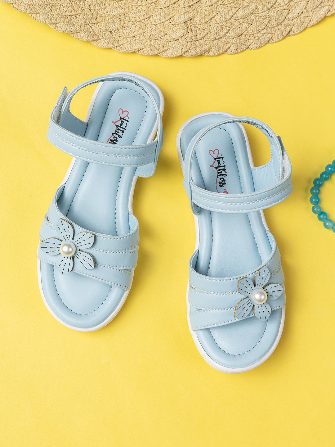 Girls Sky Blue Floral Detail Sandals