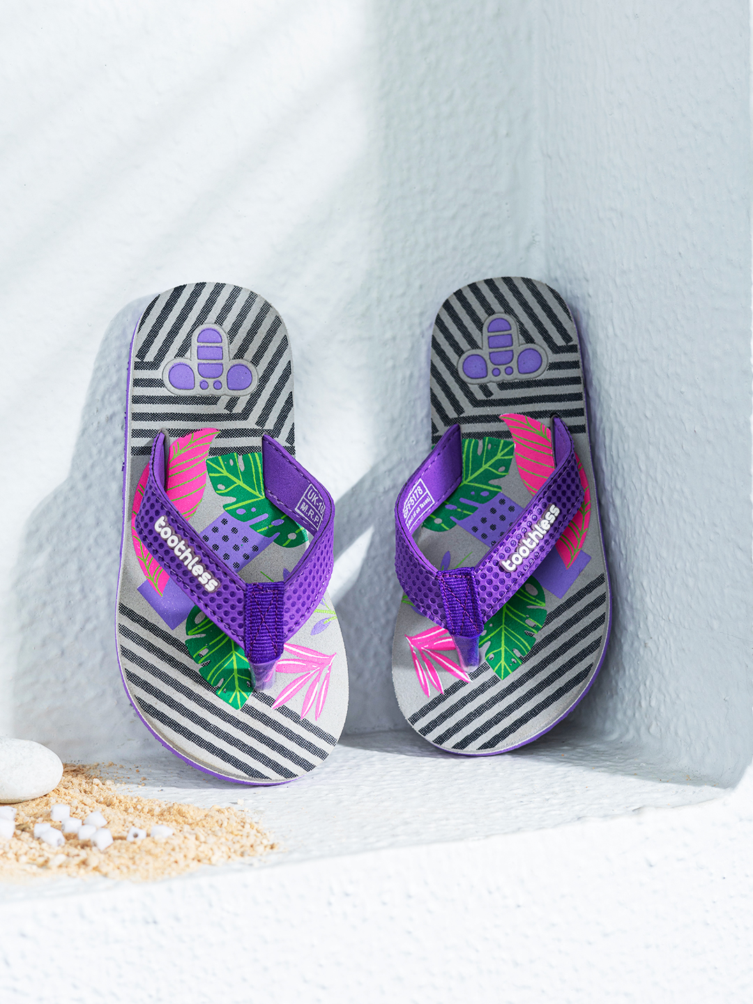 Girls Grey Printed Flip Flops with Anti Skid Sole