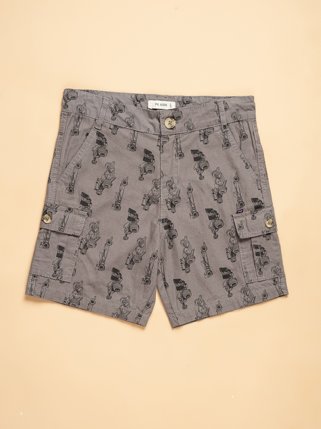 Boys Grey Printed Poplin Shorts