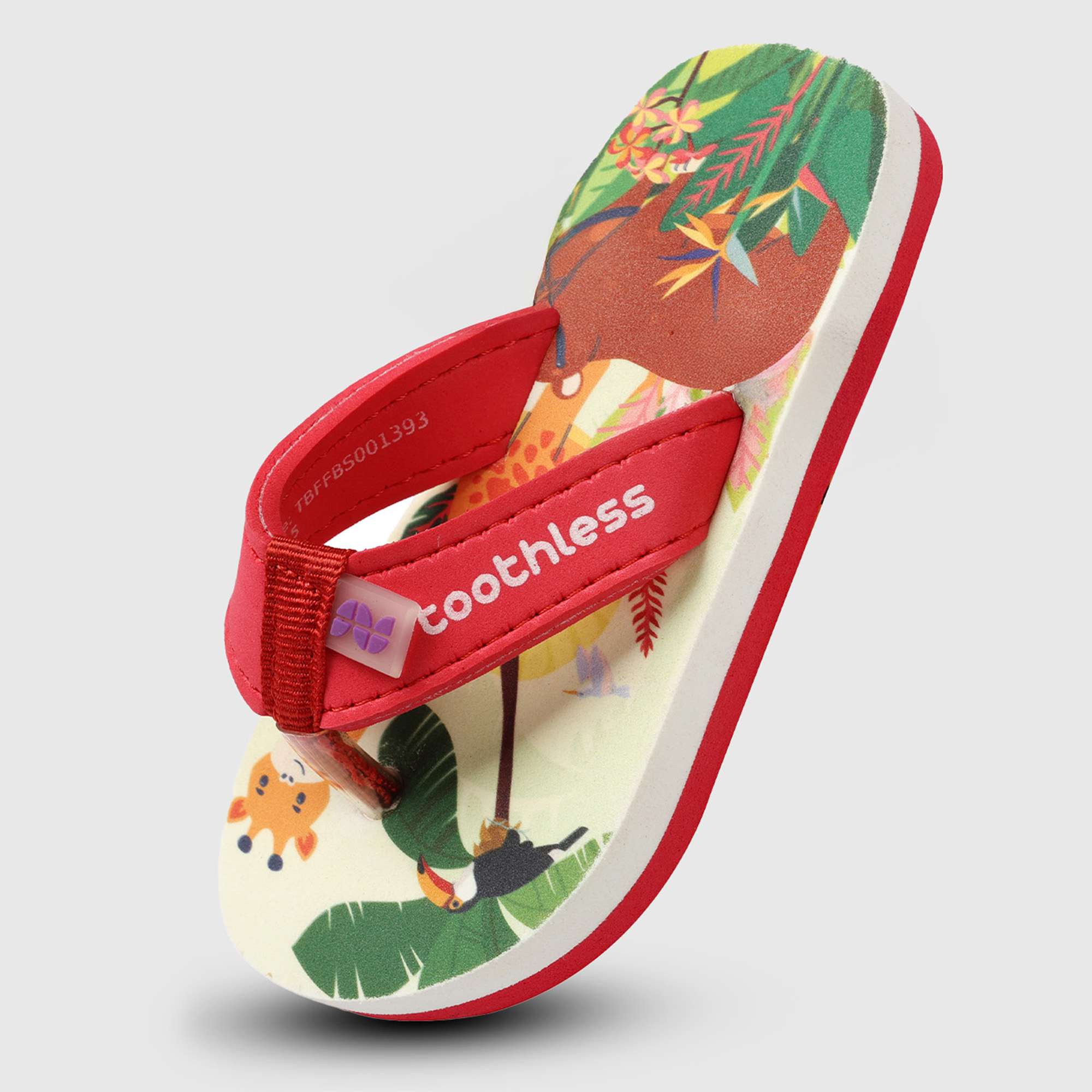 Boys Red Jungle Themed Slip On Flip Flops