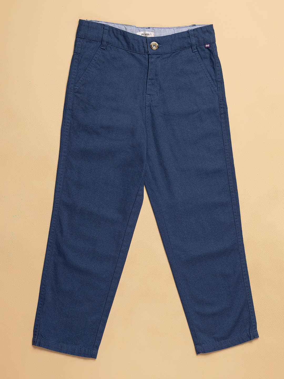 Kids Boys Navy Blue Solid Twill Straight-Fit Trousers