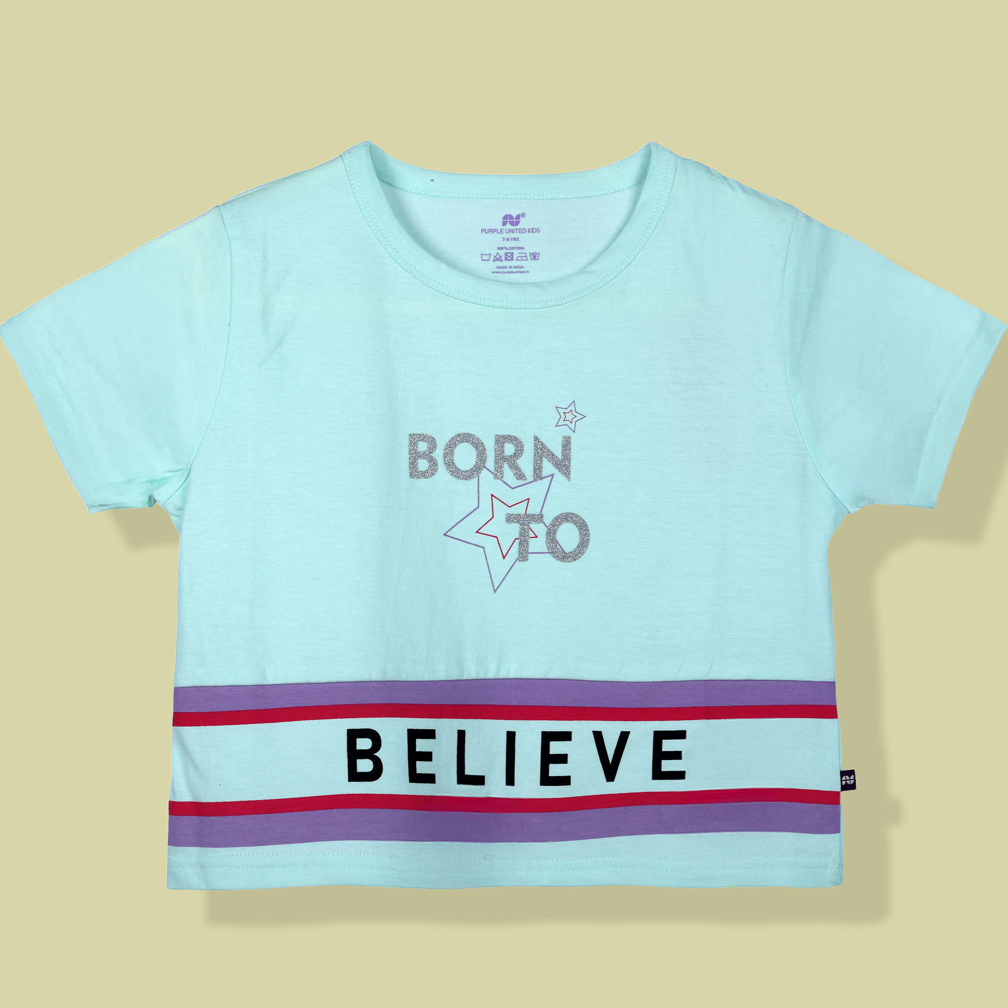 Girls Light Blue Single Jersey T Shirt with Born to Believe