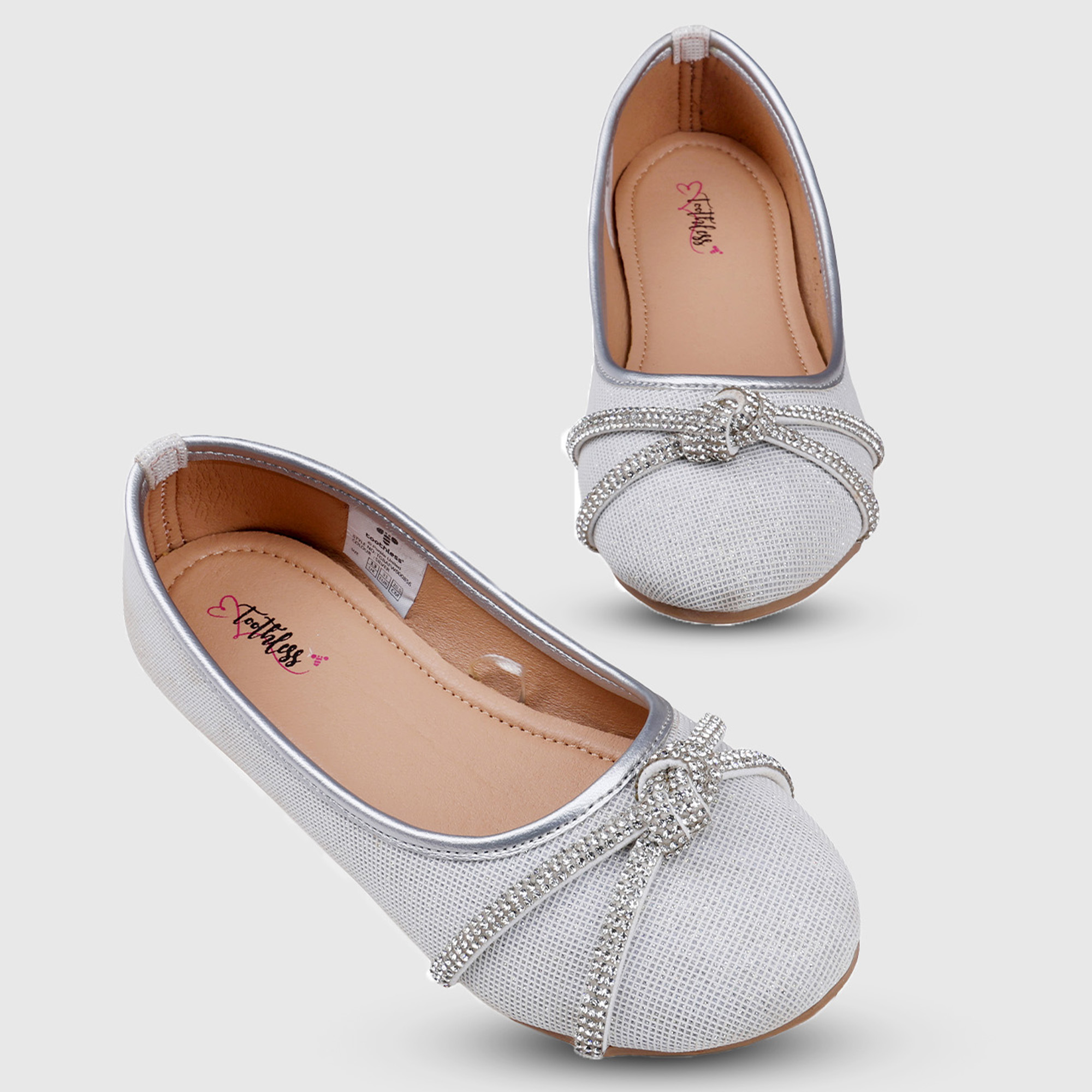 Girls Silver Embellished Party Wear Ballerinas