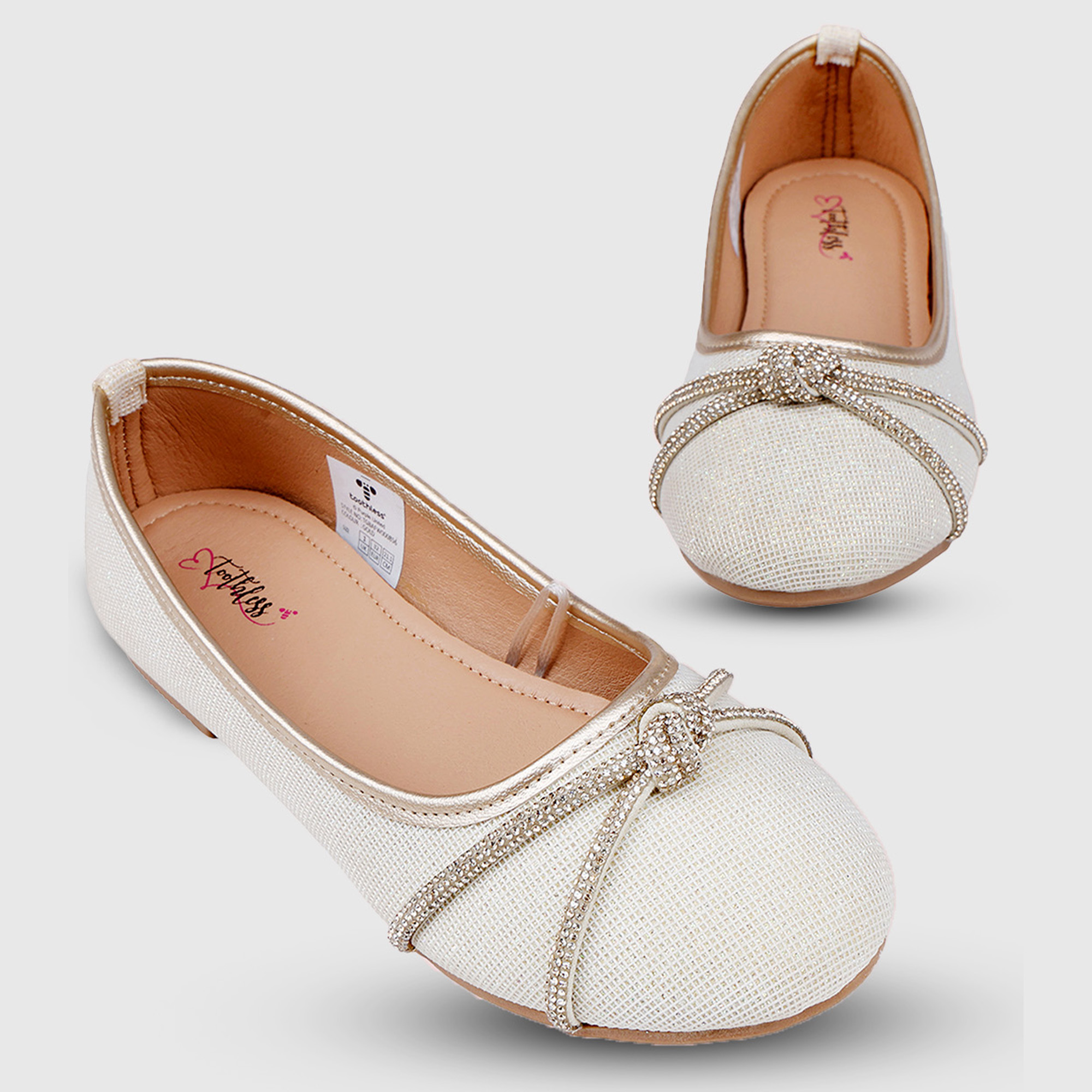 Girls Gold Embellished Party Wear Ballerinas
