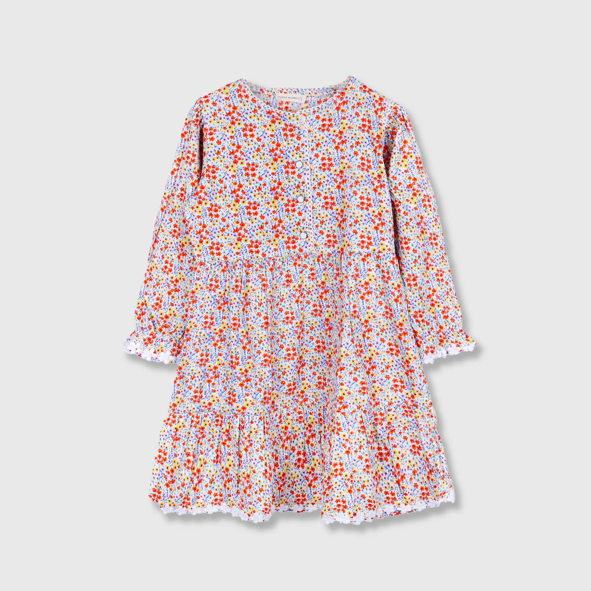 Girls Floral Printed Poplin Tiered Dress