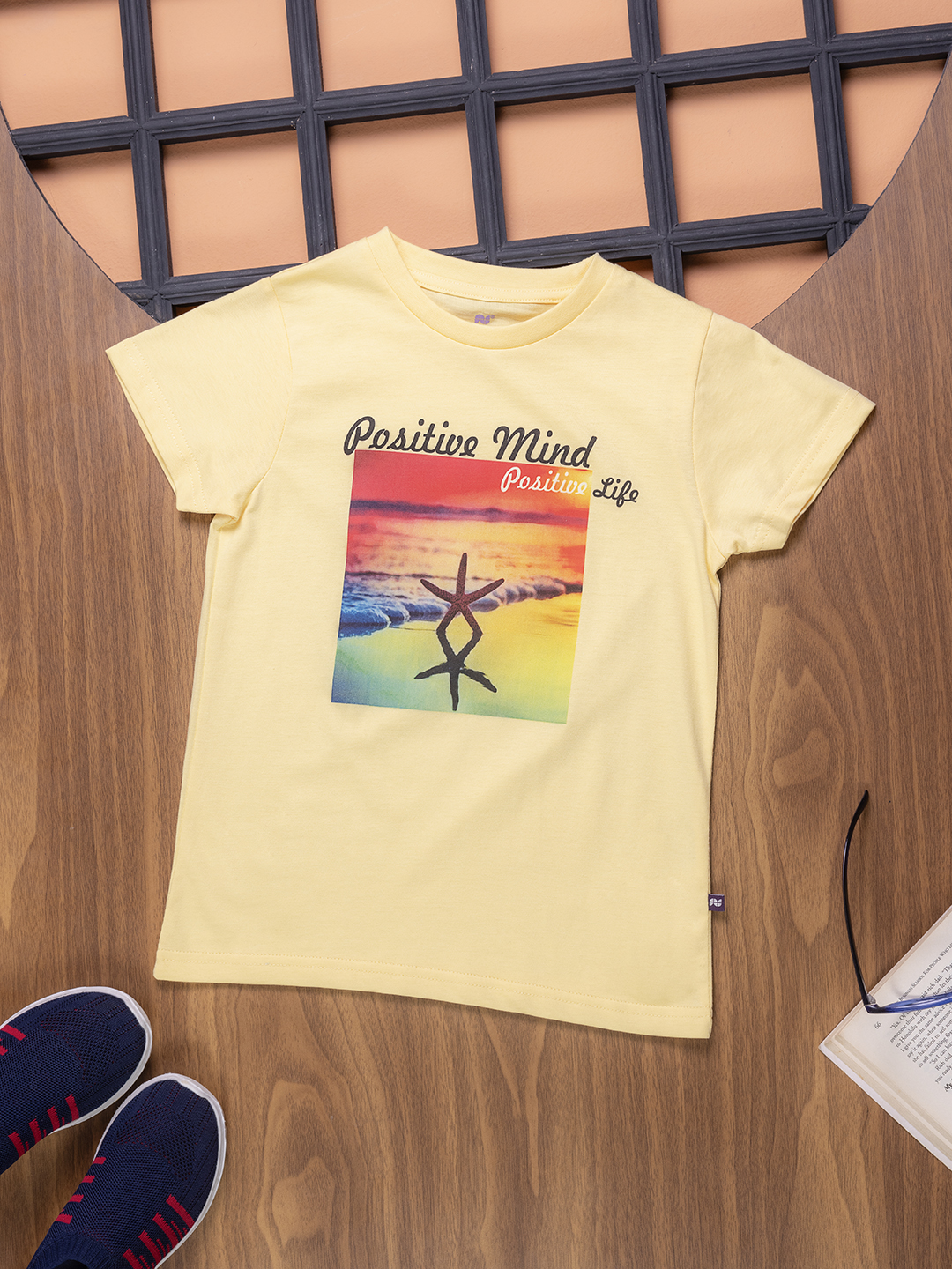 Boys Yellow Single Jersey T Shirt with Positive Mind Graphic Print